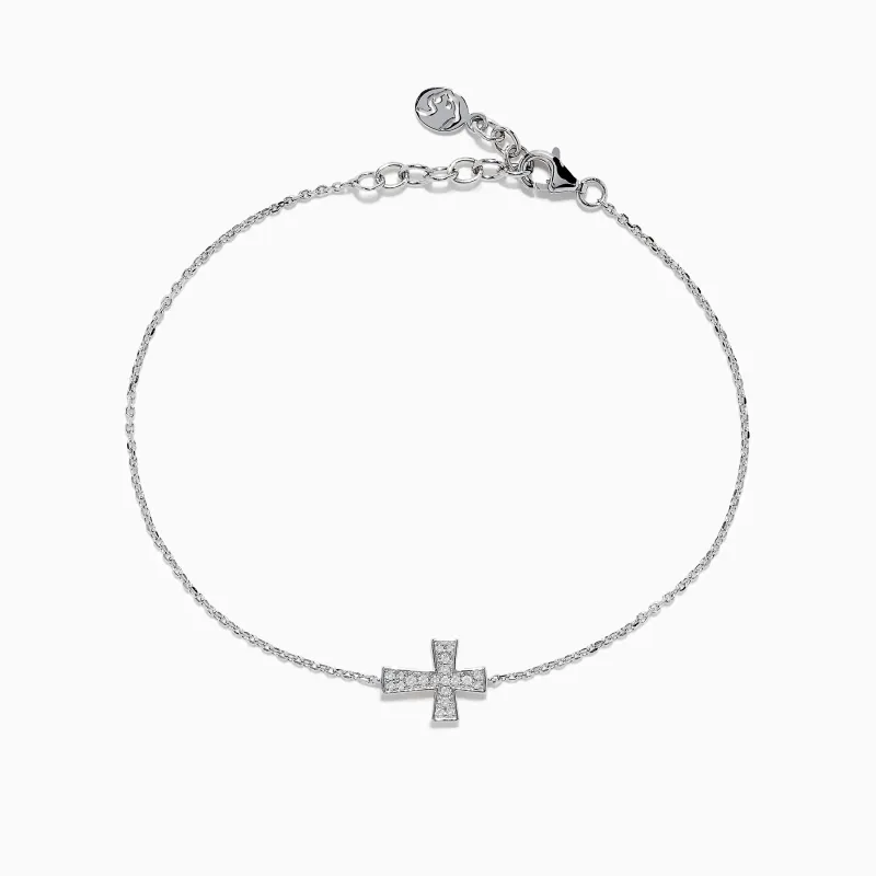 925 Sterling Silver Diamond Cross Bracelet sold by Effy