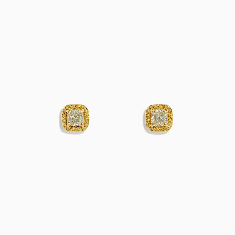 18K Yellow Gold Cushion Halo Yellow Diamond Stud Earrings 0.73 TCW sold by Effy