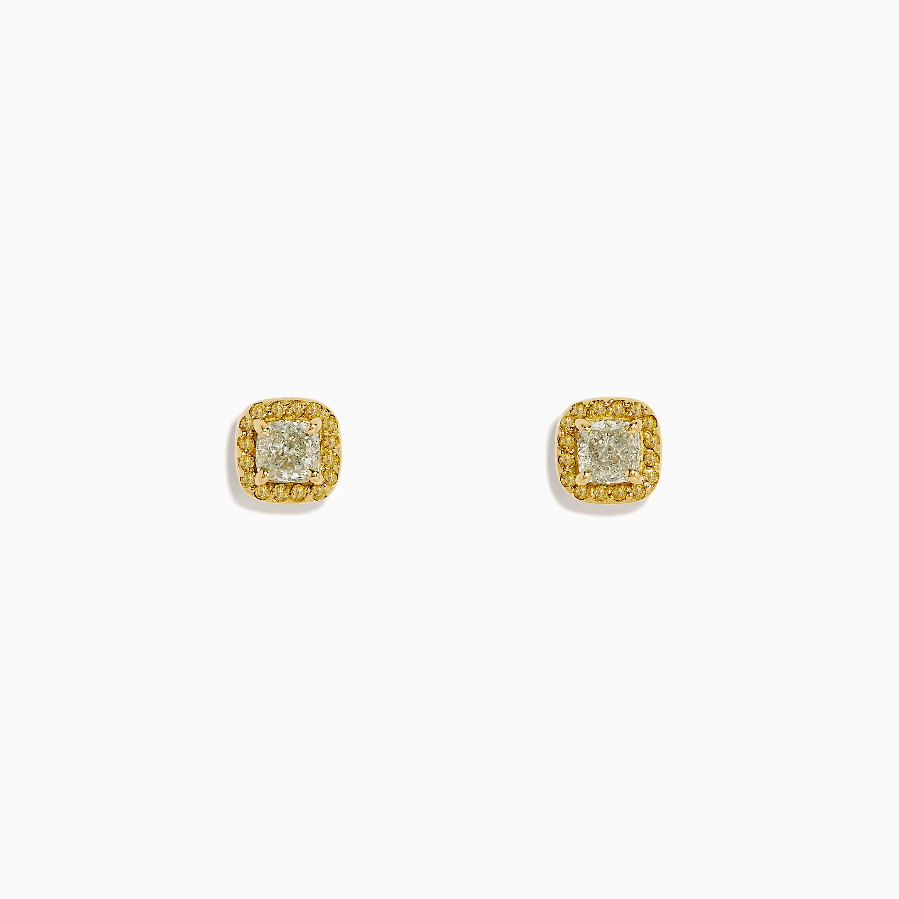 18K Yellow Gold Cushion Halo Yellow Diamond Stud Earrings 0.73 TCW sold by Effy