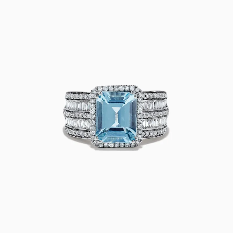 Aquarius 14K White Gold Diamond and Aquamarine Ring sold by Effy