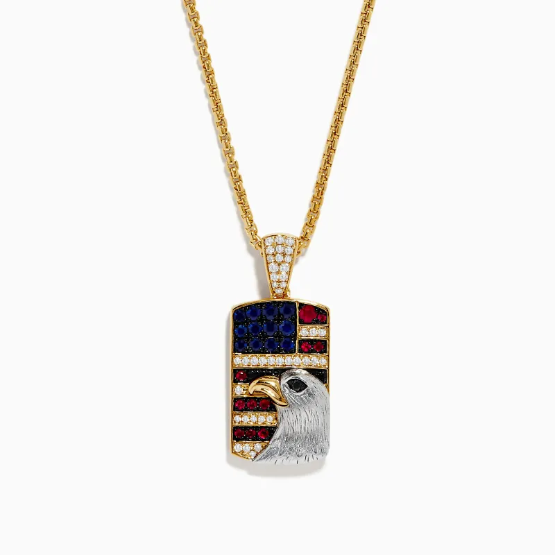 Men's 925 Sterling Silver Diamond, Ruby & Blue Sapphire Eagle Pendant sold by Effy