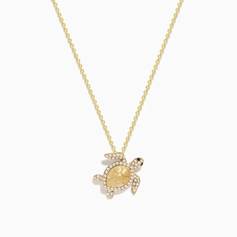 Seaside 14K Yellow Gold White and Black Diamond Turtle Pendant sold by Effy