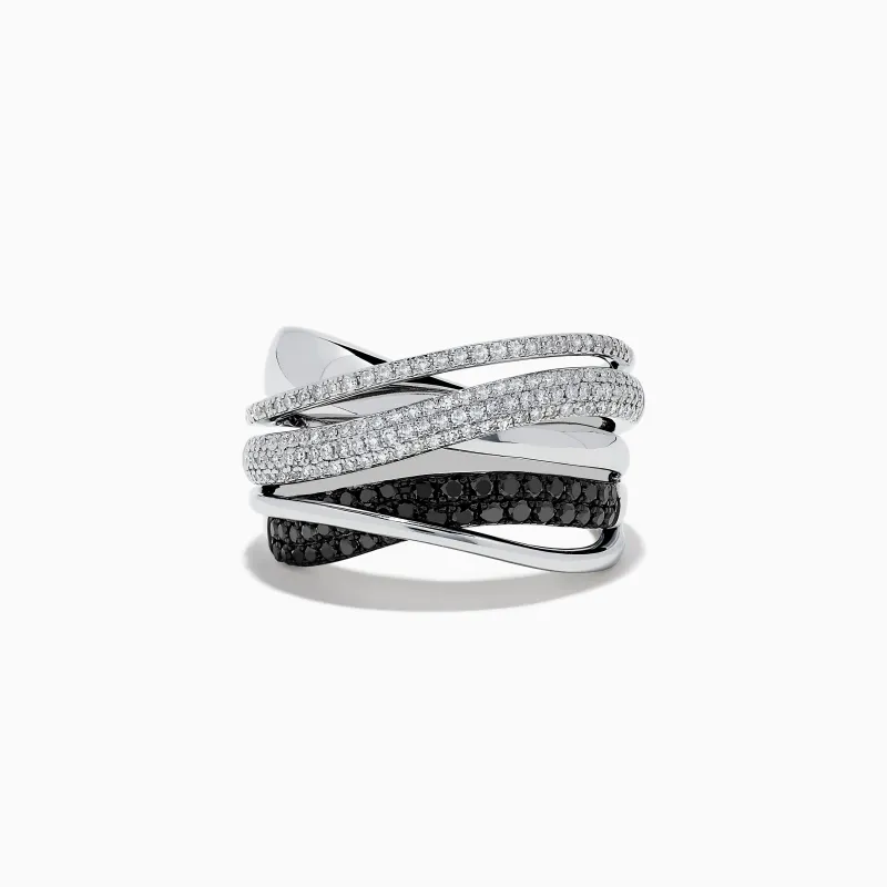 Caviar 14K White Gold White and Black Diamond Crossover Ring sold by Effy
