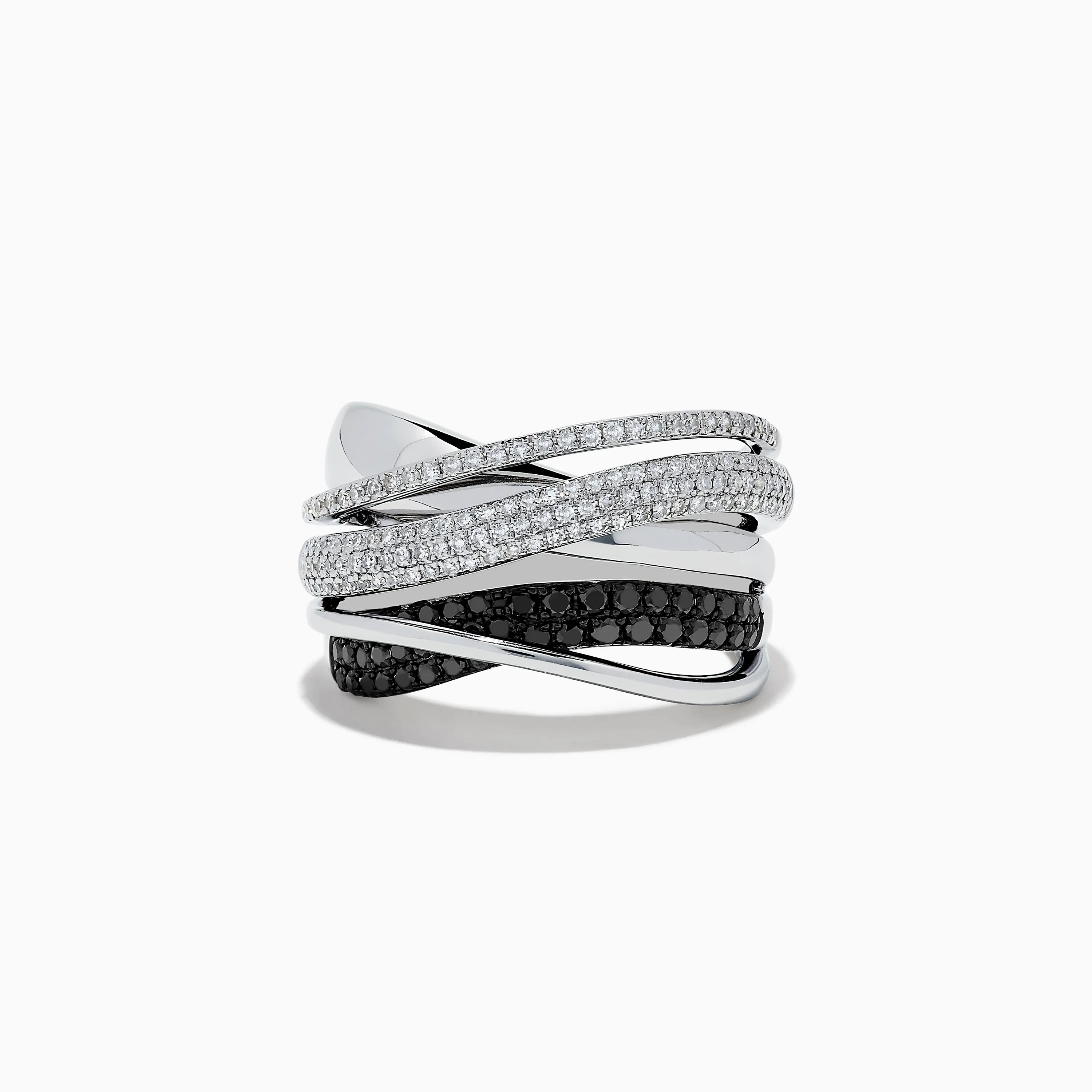 Caviar 14K White Gold White and Black Diamond Crossover Ring sold by Effy