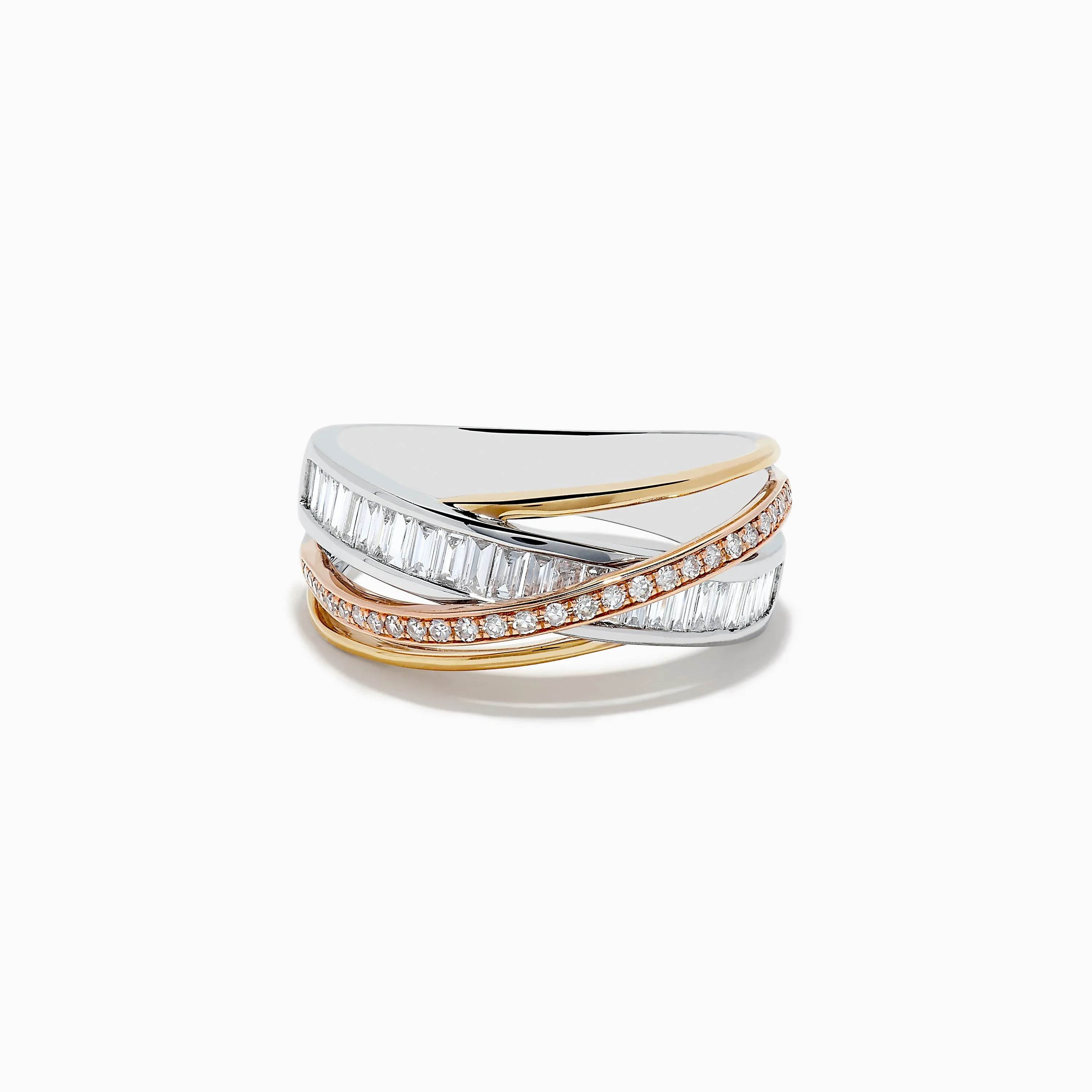Trio 14K Three-Tone Gold Diamond Crossover Ring sold by Effy