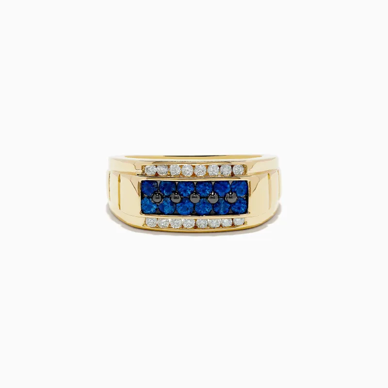 Men's 14K Yellow Gold Diamond and Blue Sapphire Ring sold by Effy