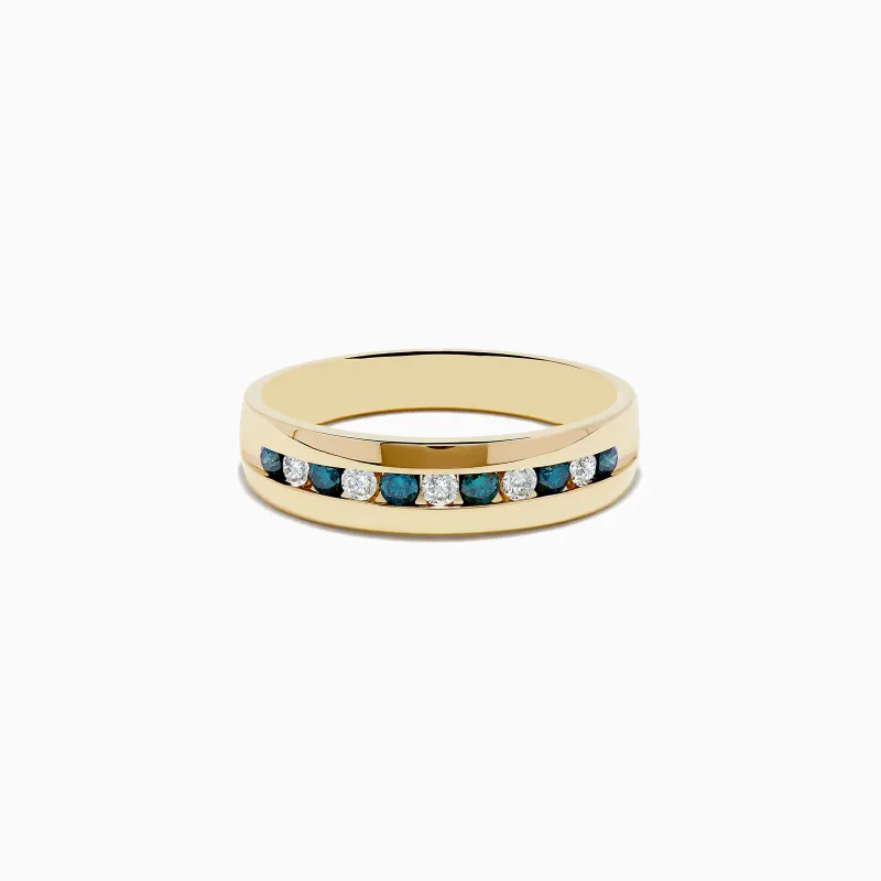 Men's 14K Yellow Gold White and Blue Diamond Ring sold by Effy