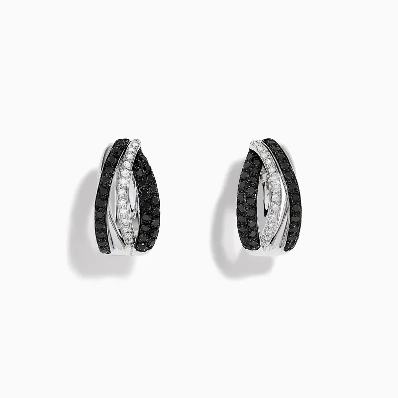 14K White Gold White and Black Diamond Hoop Earrings sold by Effy