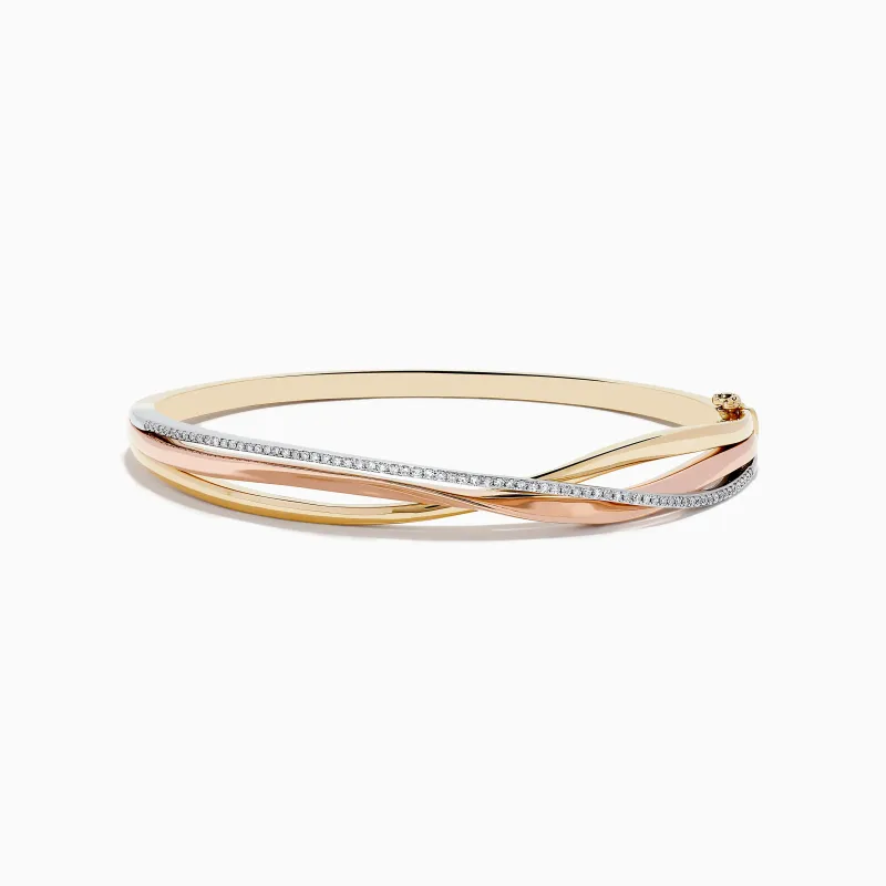 Trio 14K Three-Tone Gold Diamond Bangle 0.29 TCW sold by Effy