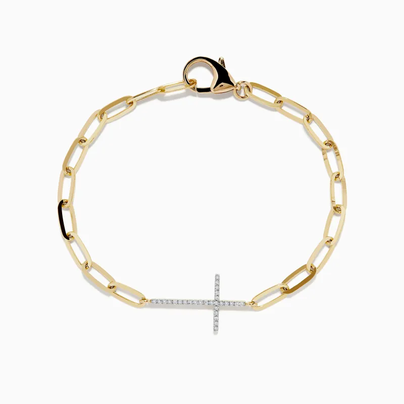 D'oro 14K Yellow Gold Diamond Cross Paperclip Bracelet sold by Effy