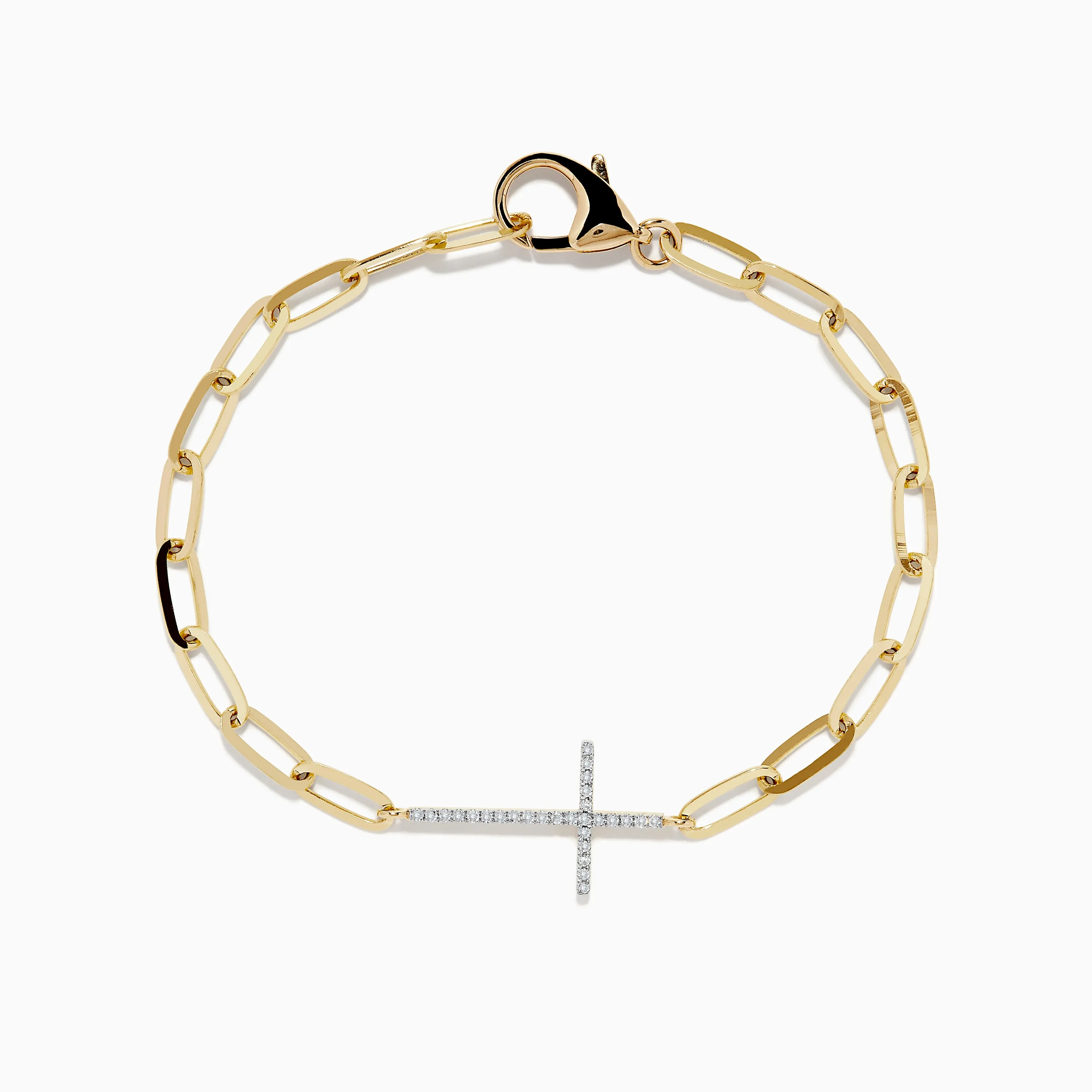 D'oro 14K Yellow Gold Diamond Cross Paperclip Bracelet sold by Effy