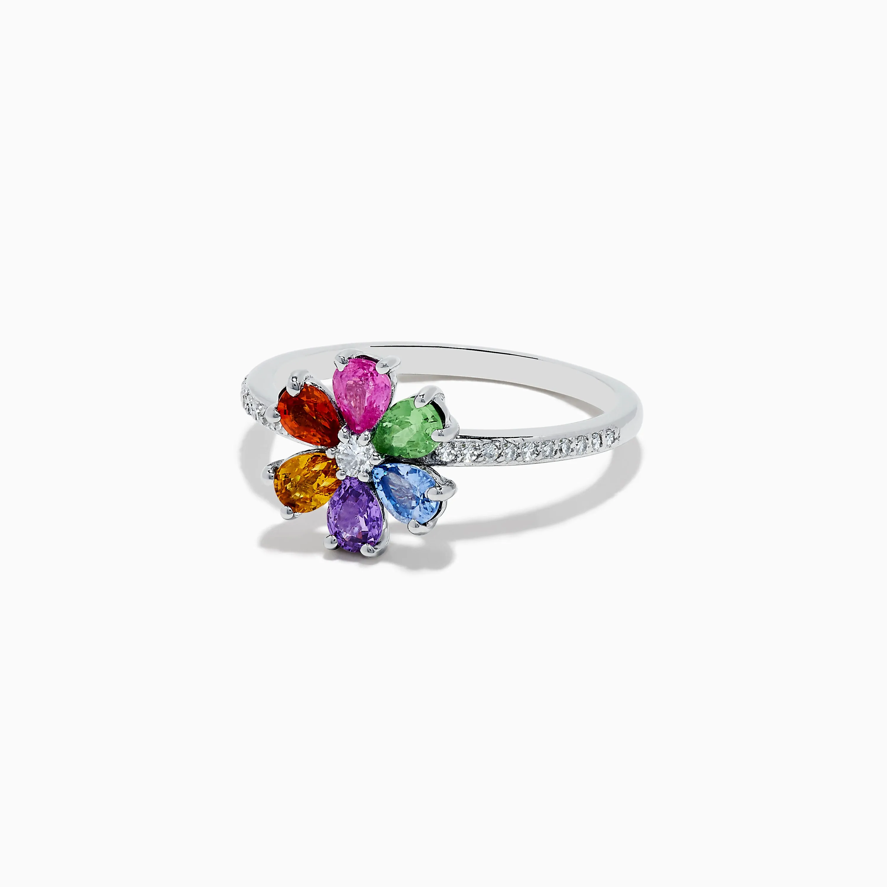 Watercolors 14K White Gold Diamond and Multi Sapphire Flower Ring sold by Effy product image thumbnail 2