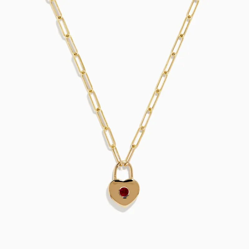 Ruby Royale 14K Yellow Gold Ruby Heart Lock Necklace sold by Effy