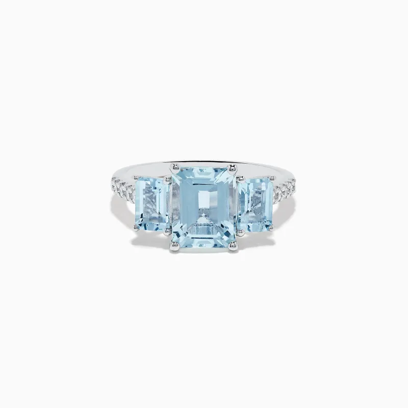 Aquarius 14K White Gold Diamond and Aquamarine Ring sold by Effy