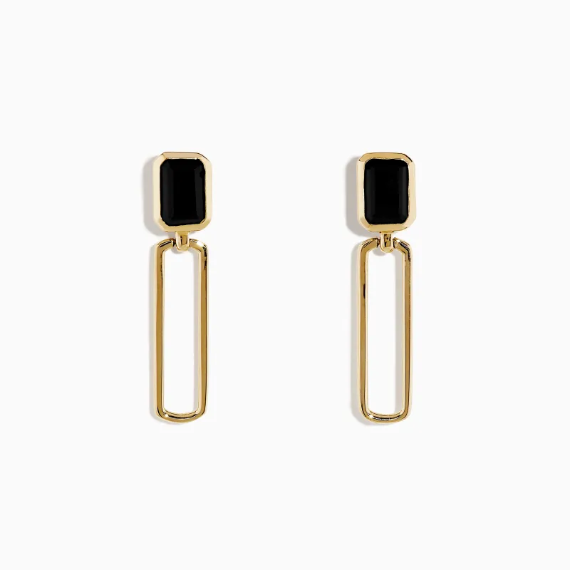 14K Yellow Gold Onyx Paperclip Drop Earrings sold by Effy
