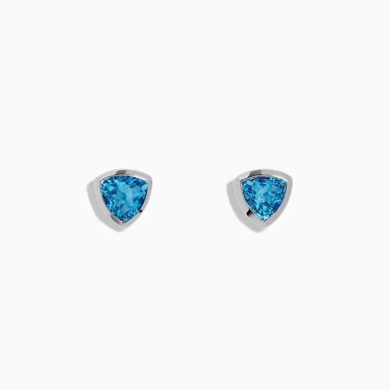 Ocean Blue 14K White Gold Bezel Set Blue Topaz Stud Earrings sold by Effy