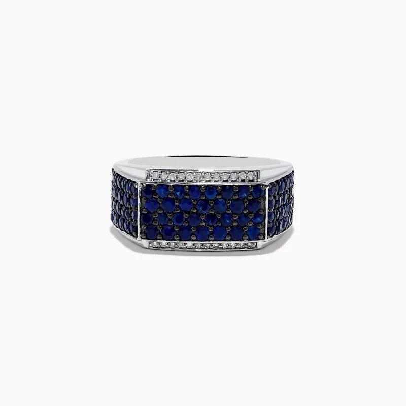 Men's 925 Sterling Silver Diamond and Blue Sapphire Ring sold by Effy