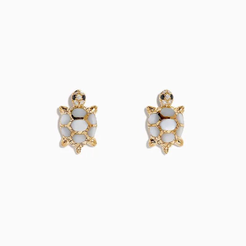 14K Yellow Gold Multi Diamond and Mother of Pearl Turtle Stud Earrings sold by Effy