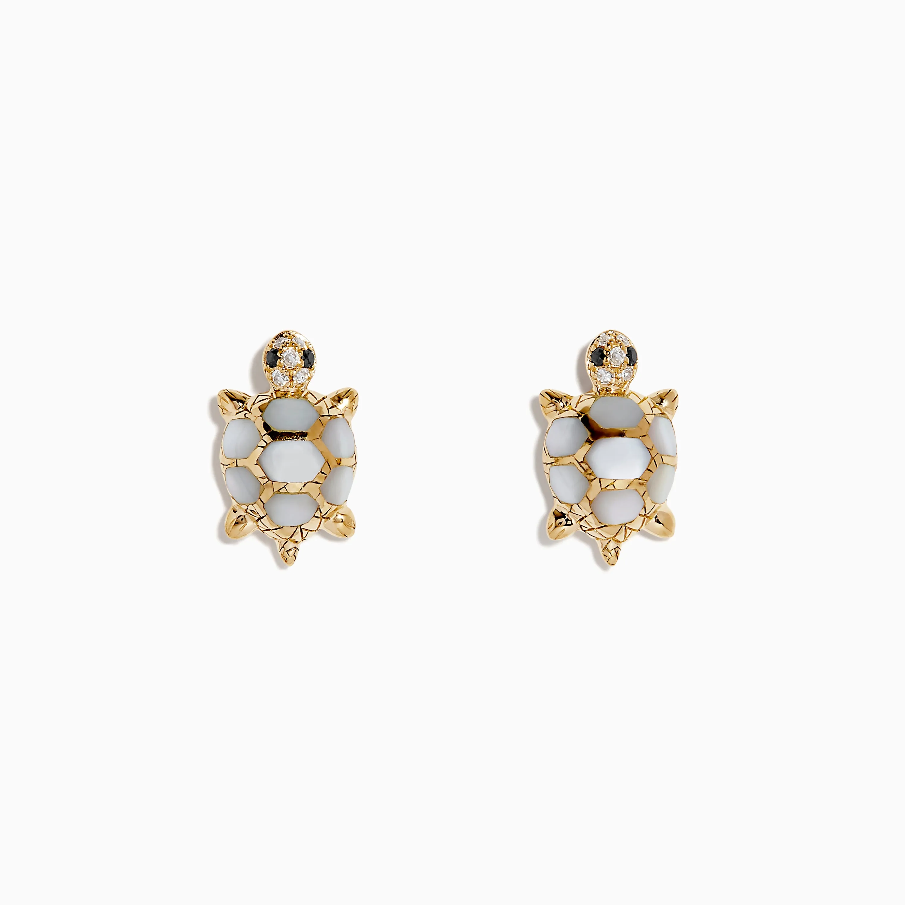14K Yellow Gold Multi Diamond and Mother of Pearl Turtle Stud Earrings sold by Effy