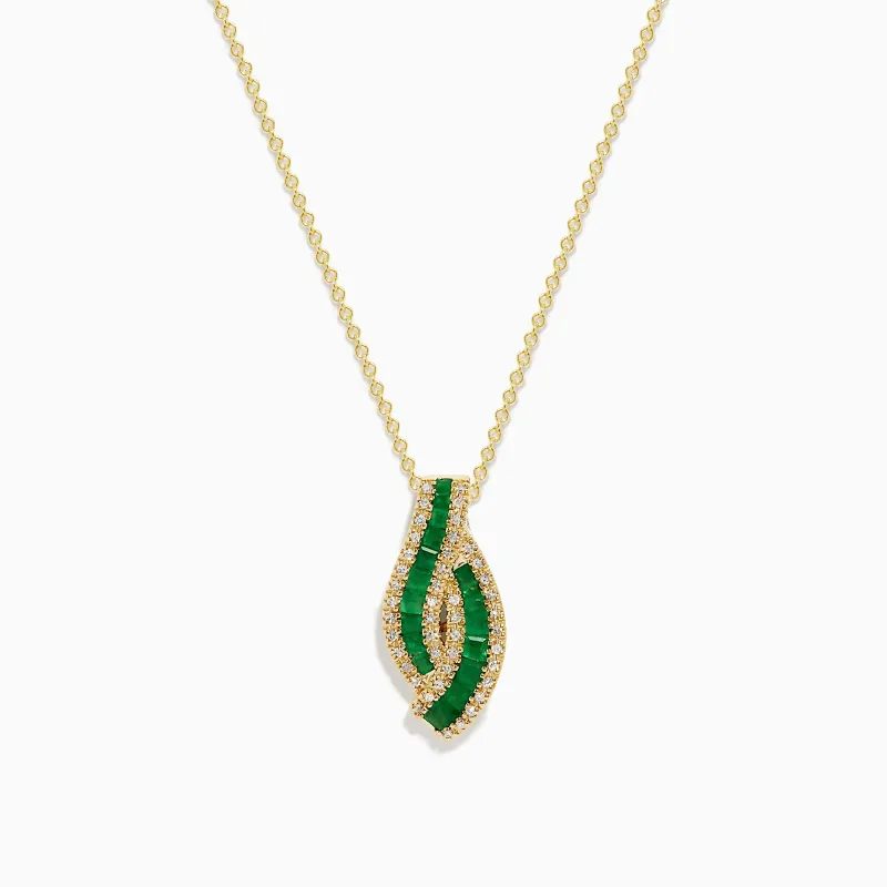 14K Yellow Gold Emerald and Diamond Pendant sold by Effy