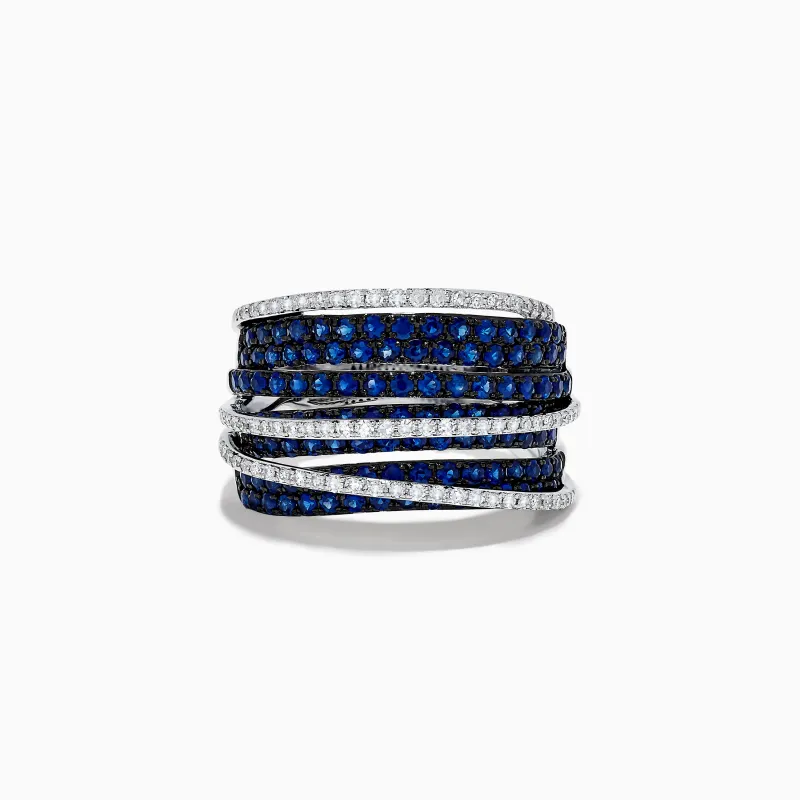 Royale Bleu 14K White Gold Blue Sapphire and Diamond Crossover Ring sold by Effy