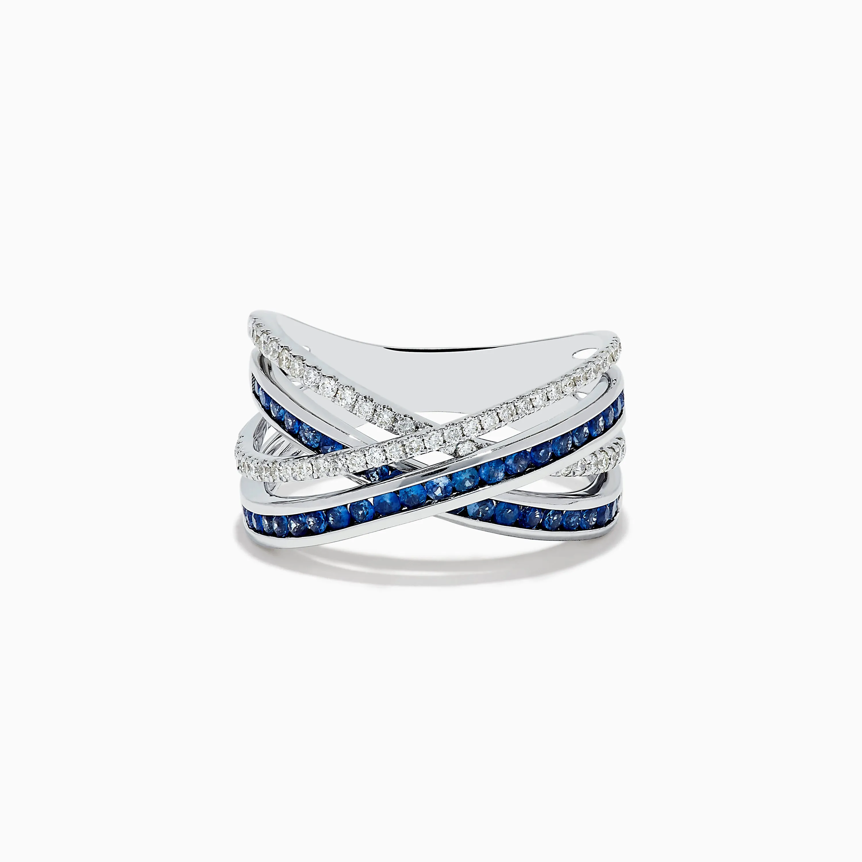 14K White Gold Blue Sapphire and Diamond Crossover Ring sold by Effy