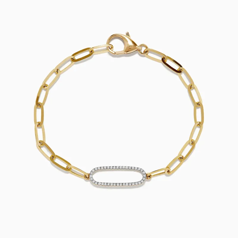 D'oro 14K Yellow Gold Diamond Paperclip Bracelet 0.16 TCW sold by Effy