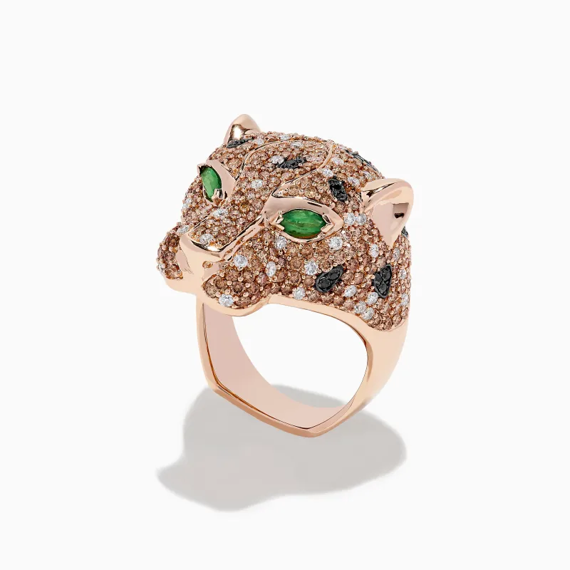 14K Rose Gold Emerald and Mixed Diamonds Panther Ring sold by Effy