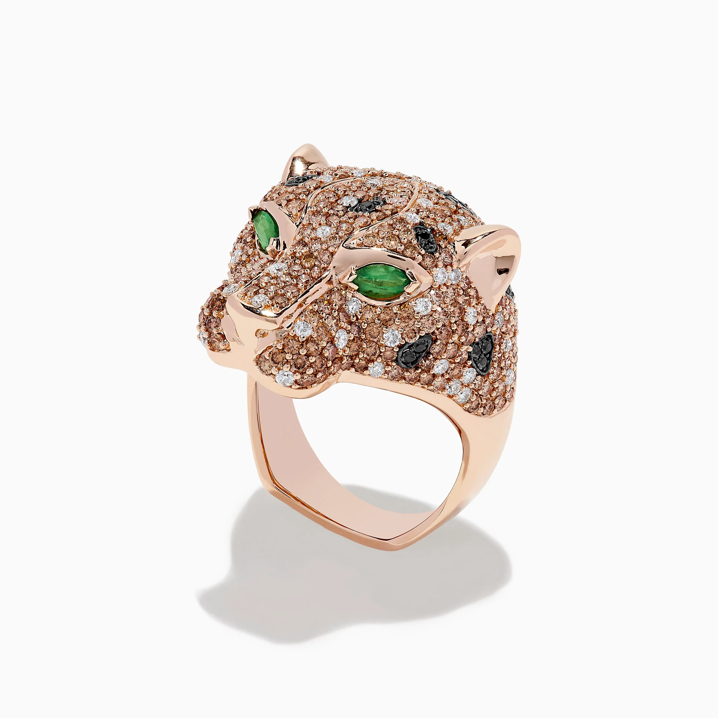 14K Rose Gold Emerald and Mixed Diamonds Panther Ring sold by Effy