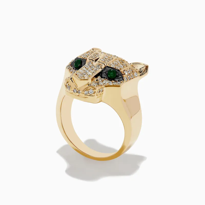 Signature 14K Yellow Gold Emerald and Diamond Panther Ring sold by Effy