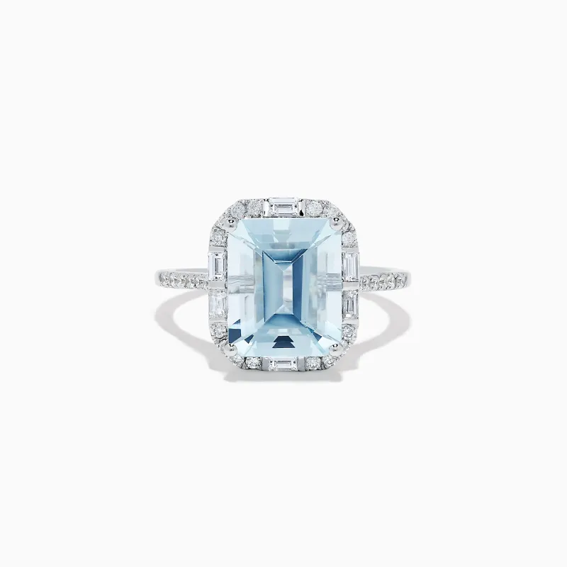 Aquarius 14K White Gold Aquamarine and Diamond Ring sold by Effy