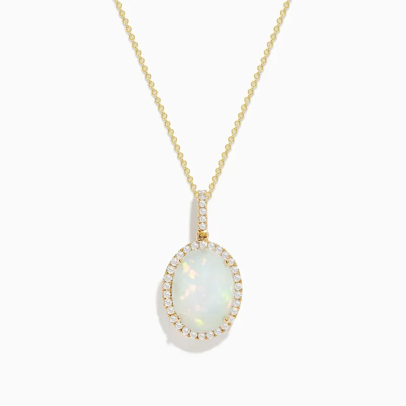 Aurora 14K Yellow Gold Opal and Diamond Pendant sold by Effy