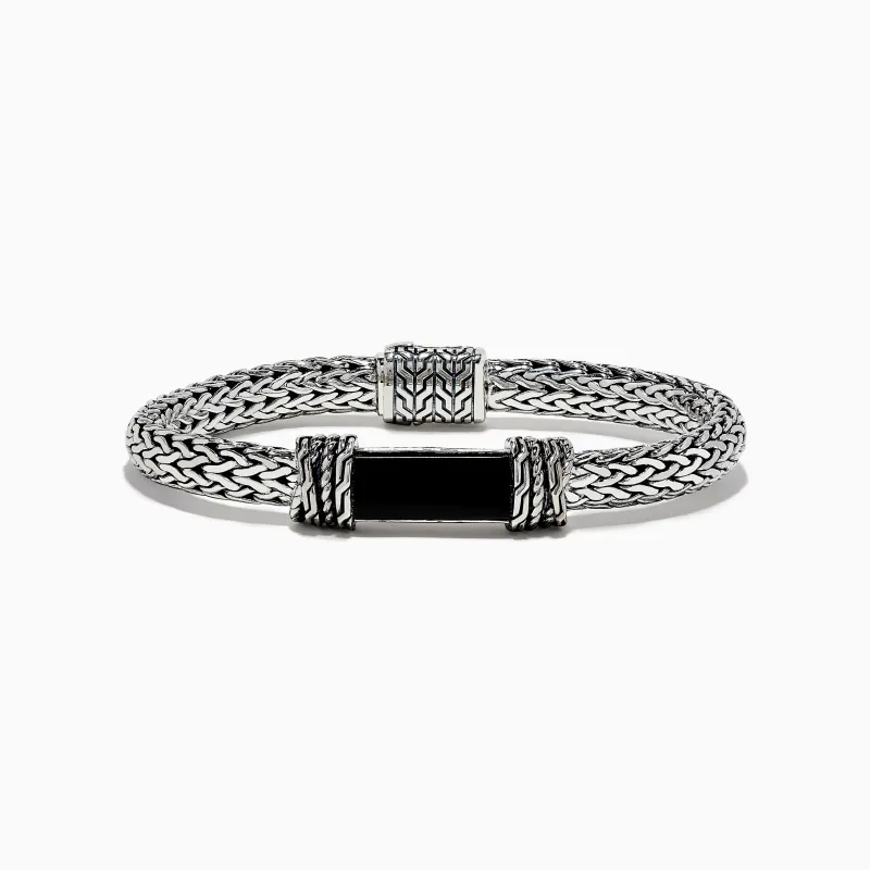 Men's 925 Sterling Silver Braided Chain Onyx Bracelet 5.0 TCW sold by Effy