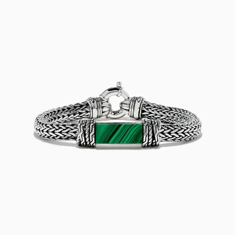 Men's 925 Sterling Silver Braided Chain Malachite Bracelet 10.20 TCW sold by Effy