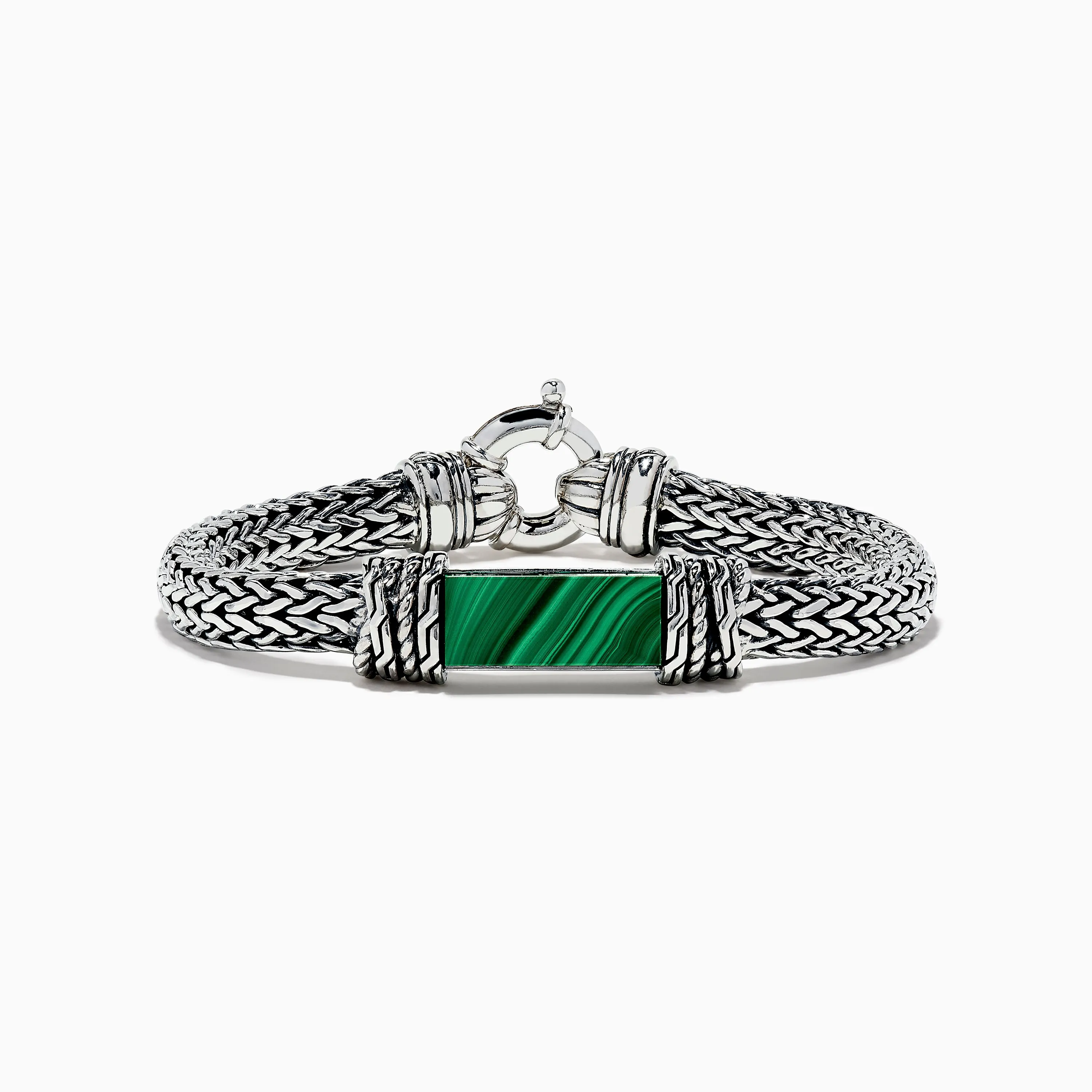 Men's 925 Sterling Silver Braided Chain Malachite Bracelet 10.20 TCW sold by Effy