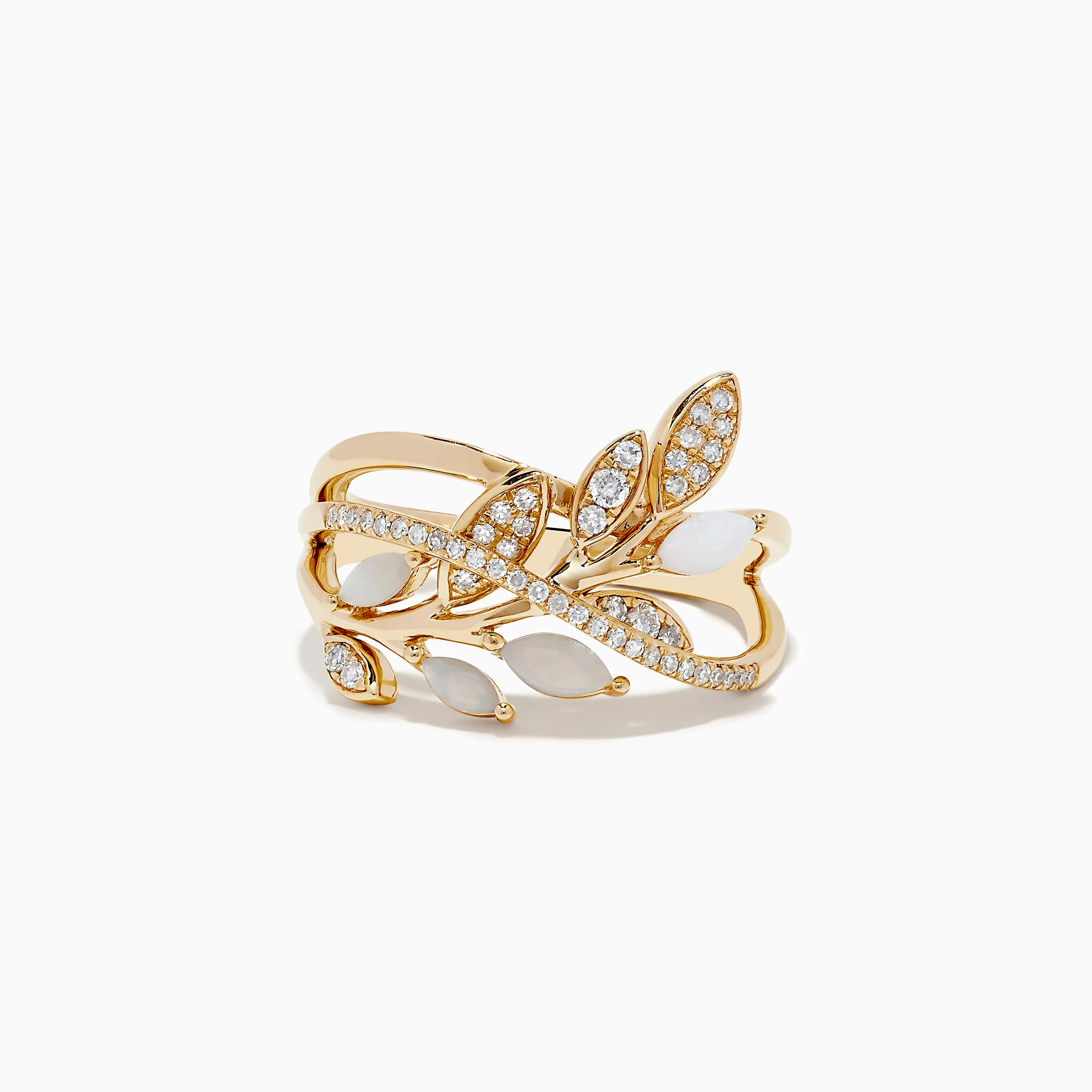 Aurora 14K Yellow Gold Opal and Diamond Leaf Ring sold by Effy