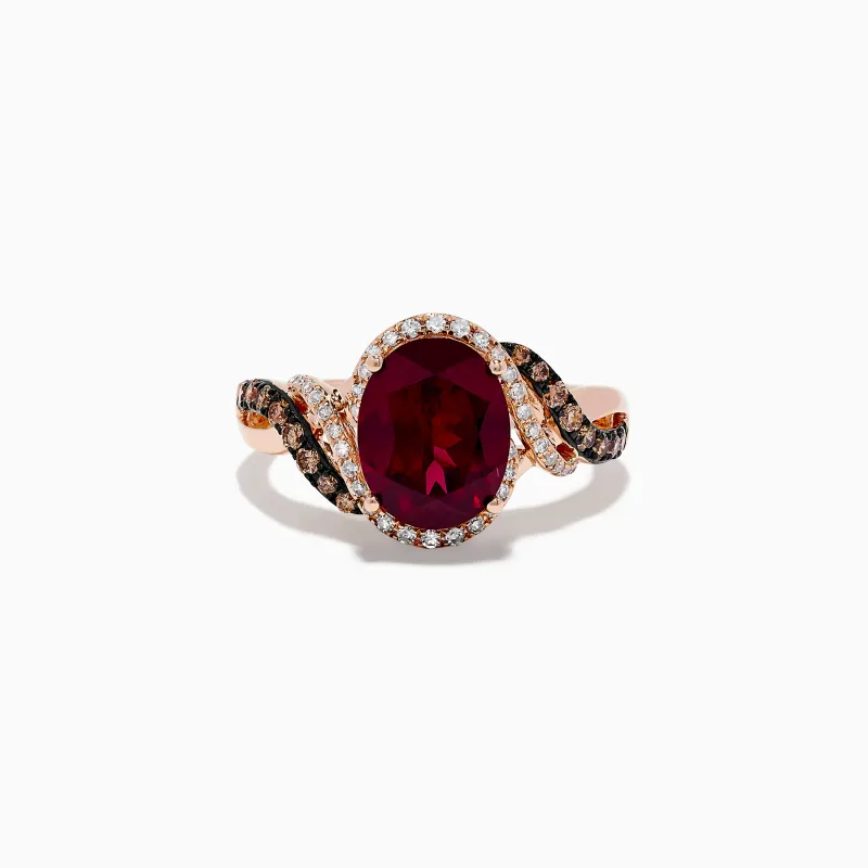 Bordeaux 14K Rose Gold Rhodolite Garnet, Espresso and White Diamond Ring sold by Effy