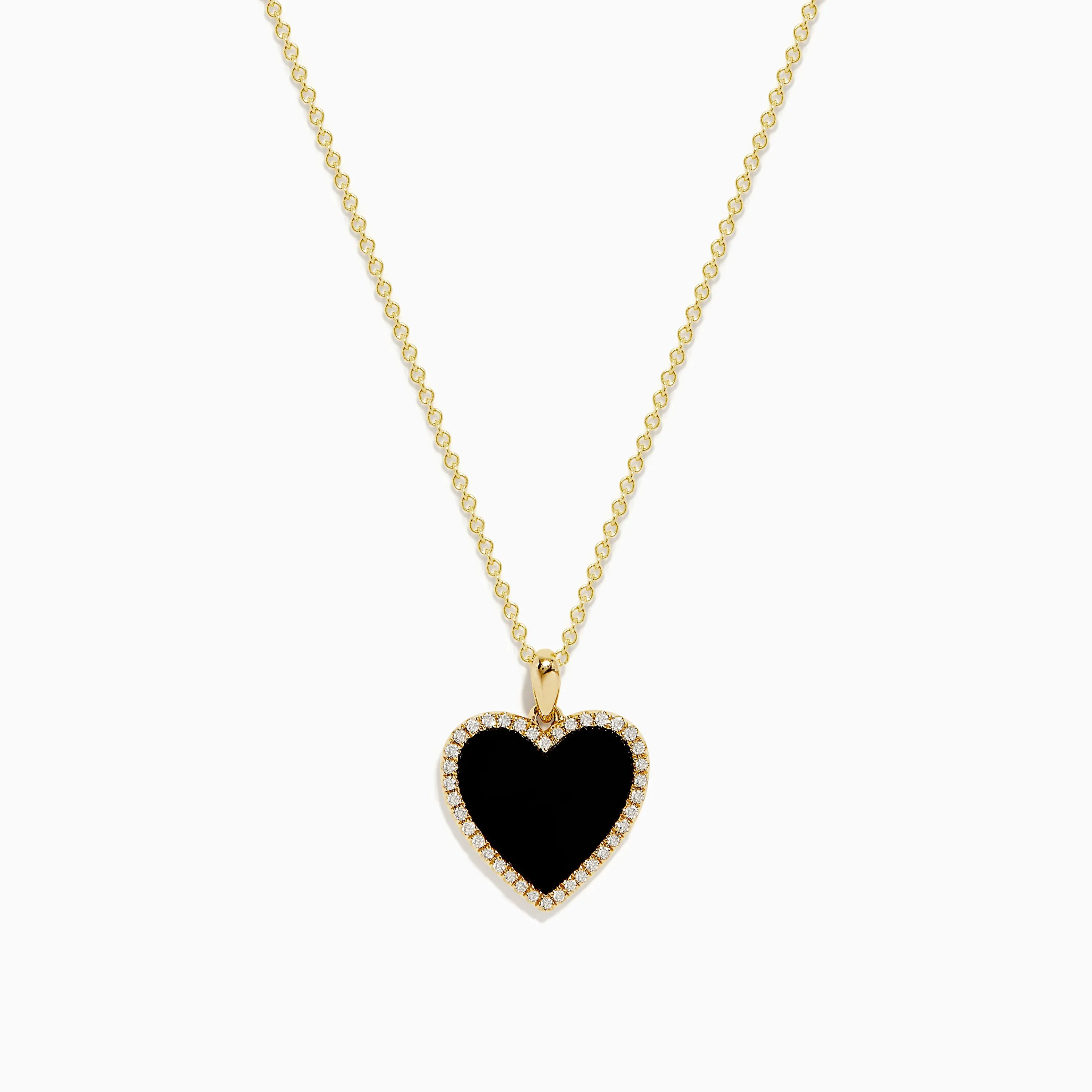 14K Yellow Gold Onyx and Diamond Heart Pendant sold by Effy