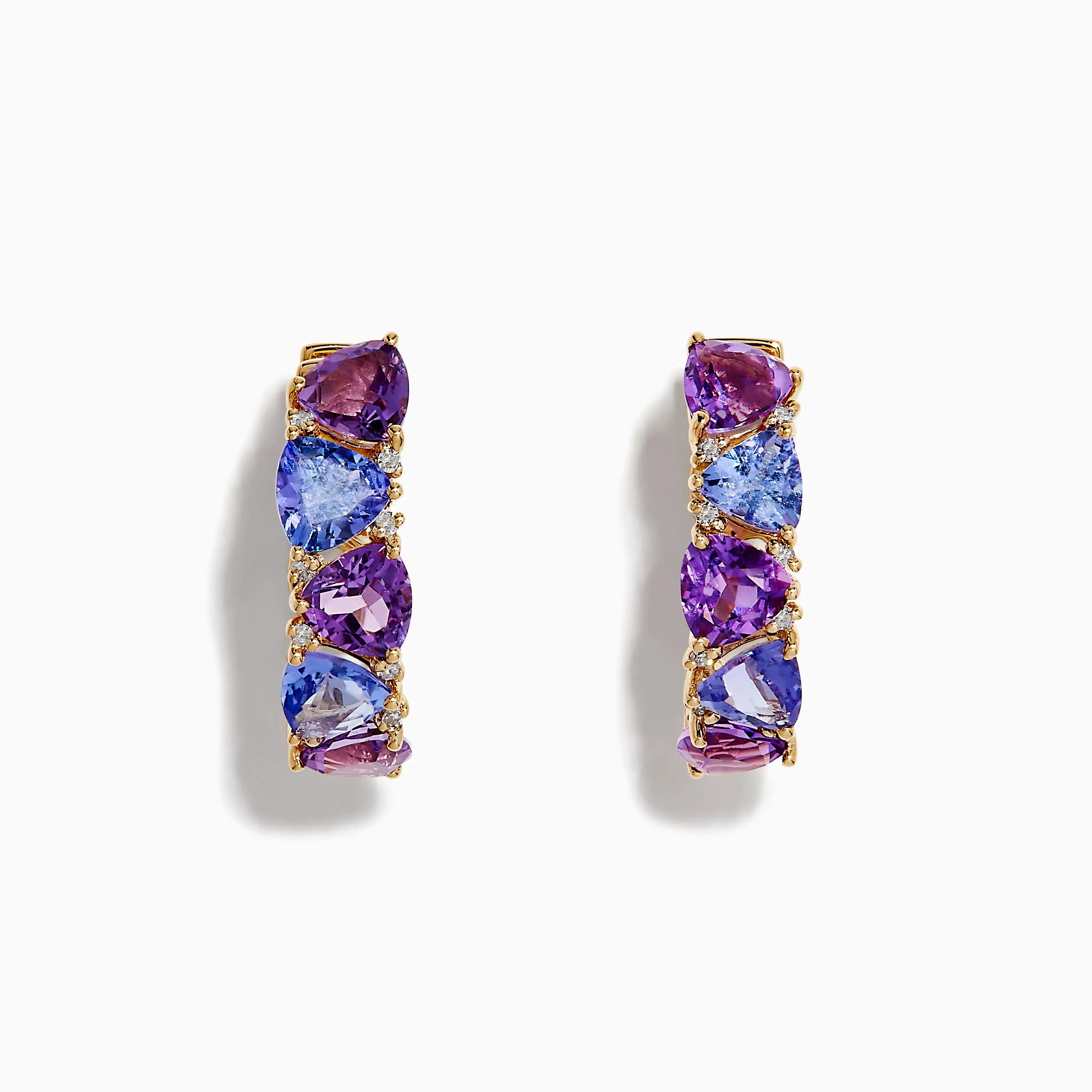 14K Yellow Gold Amethyst, Tanzanite and Diamond Hoop Earrings sold by Effy
