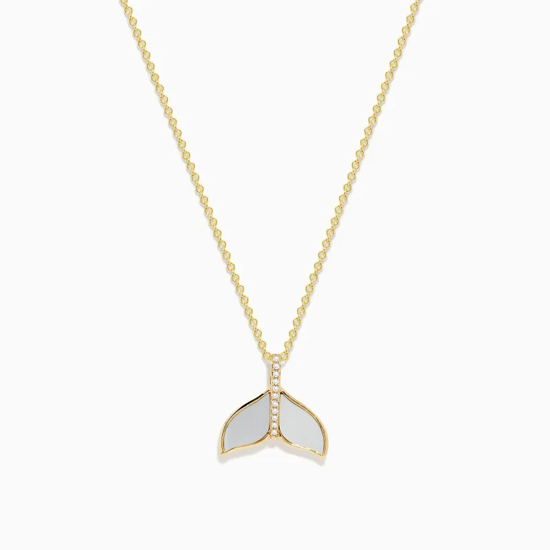 Seaside 14K Yellow Gold Mother of Pearl & Diamond Whale Tail Pendant sold by Effy