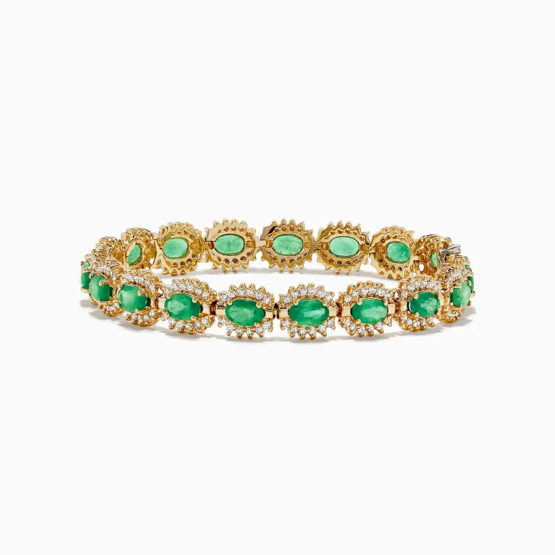 14K Yellow Gold Emerald and Diamond Tennis Bracelet sold by Effy