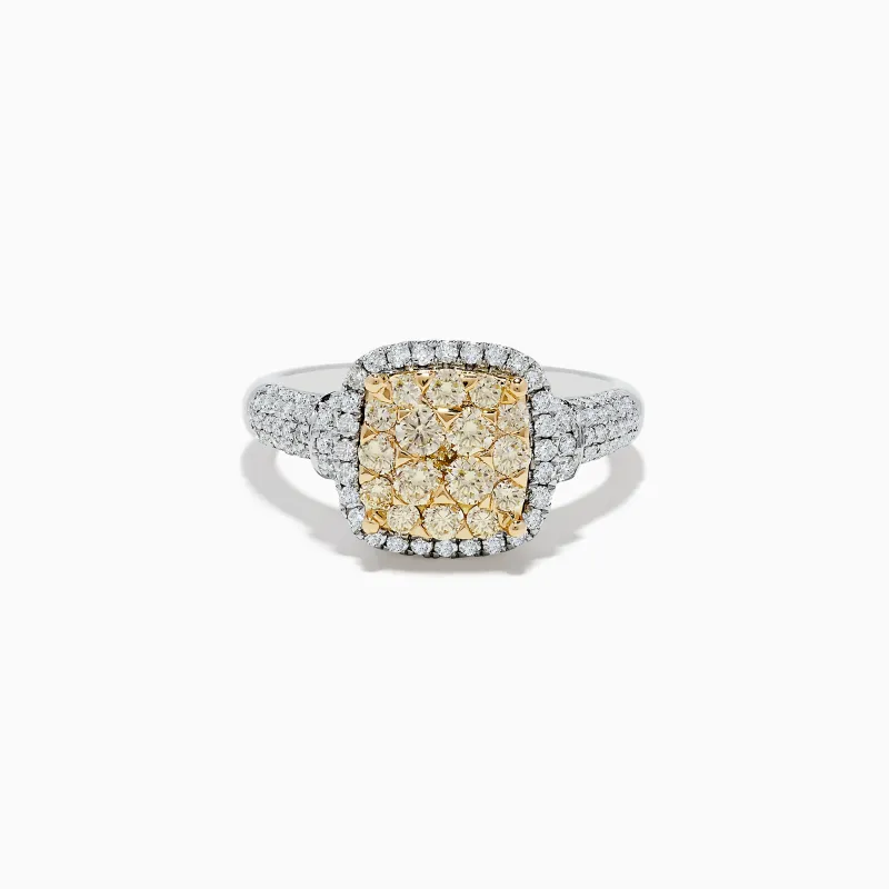 Canare Two Tone Gold Cushion Shaped Cluster Yellow Diamond Ring 1.19 TCW sold by Effy