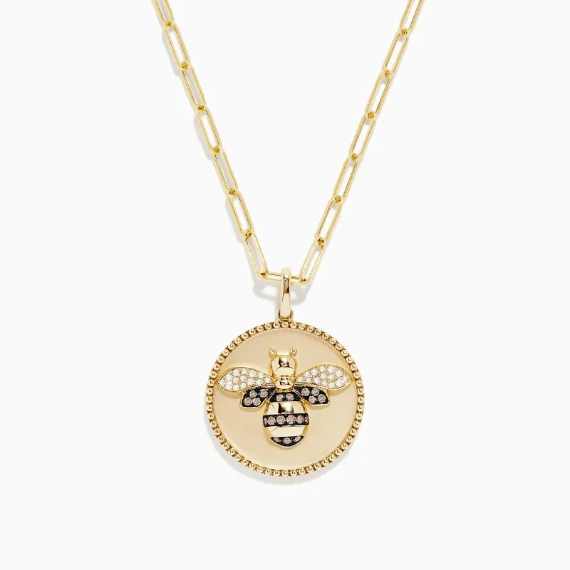 Nature 14K Yellow Gold Espresso and White Diamond Bee Coin Pendant sold by Effy