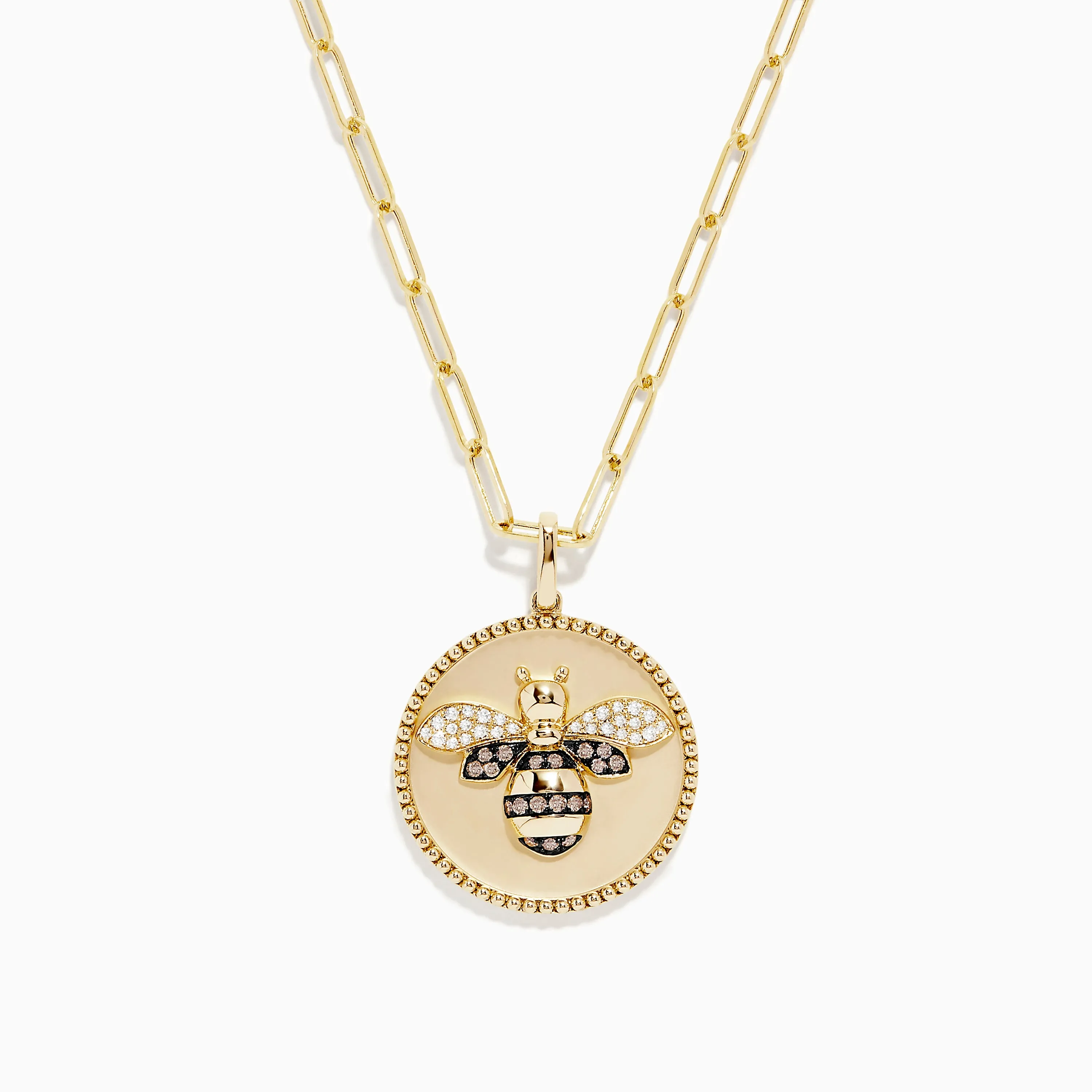 Nature 14K Yellow Gold Espresso and White Diamond Bee Coin Pendant sold by Effy
