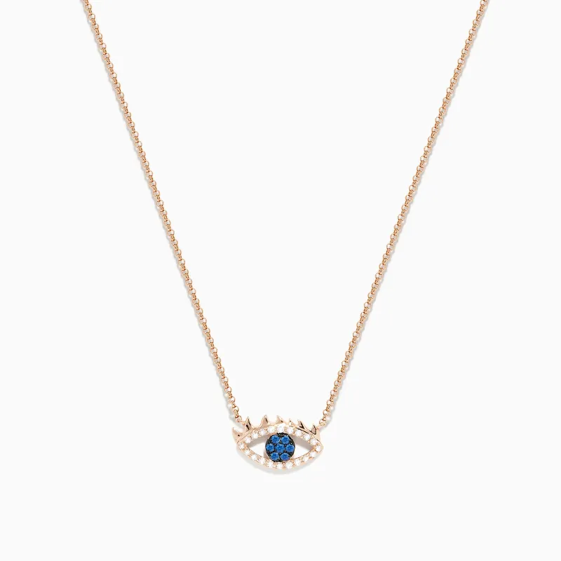 Novelty 14K Rose Gold Blue Sapphire and Diamond Evil Eye Necklace sold by Effy