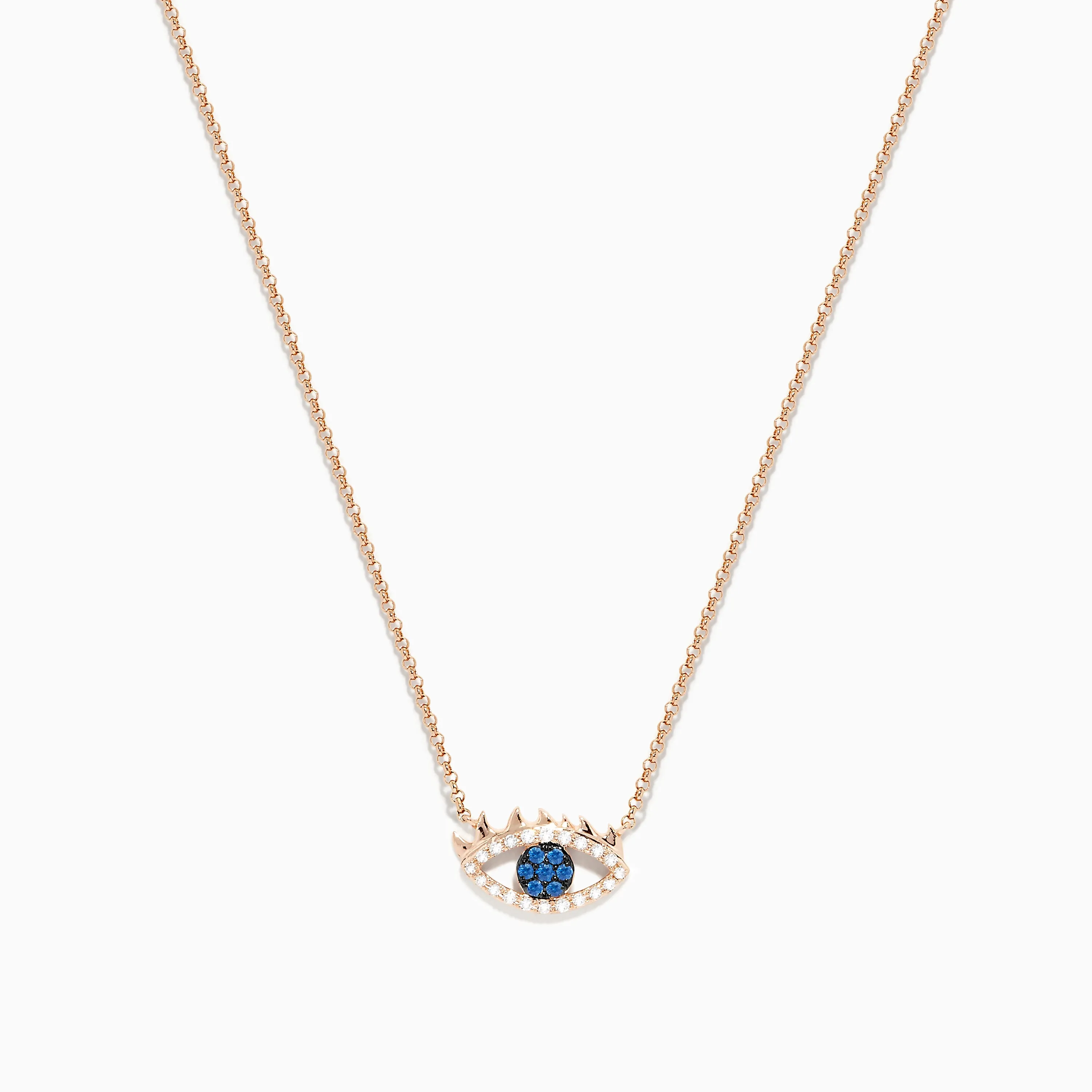 Novelty 14K Rose Gold Blue Sapphire and Diamond Evil Eye Necklace sold by Effy