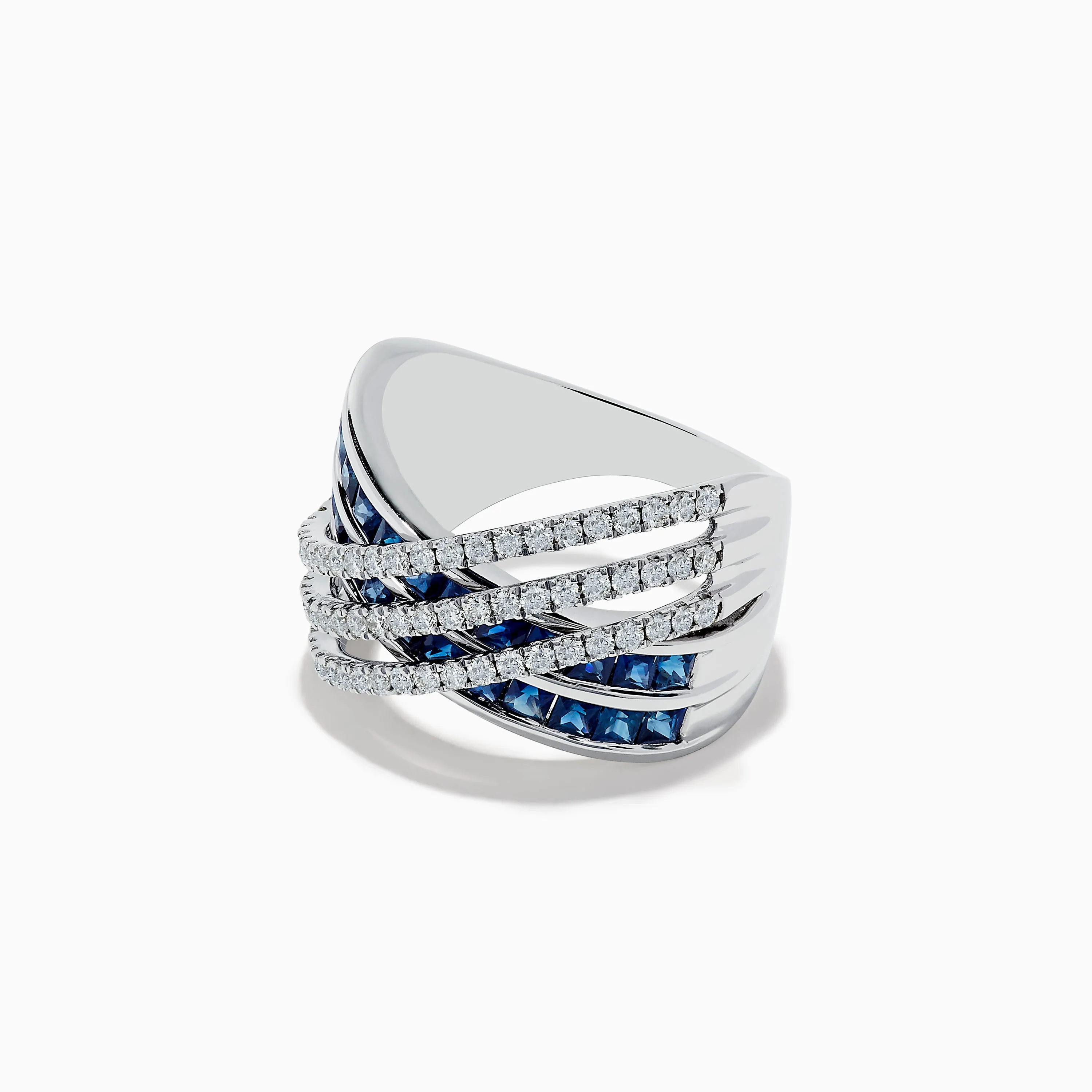14K White Gold Blue Sapphire and Diamond Criss Cross Ring sold by Effy product image thumbnail 2