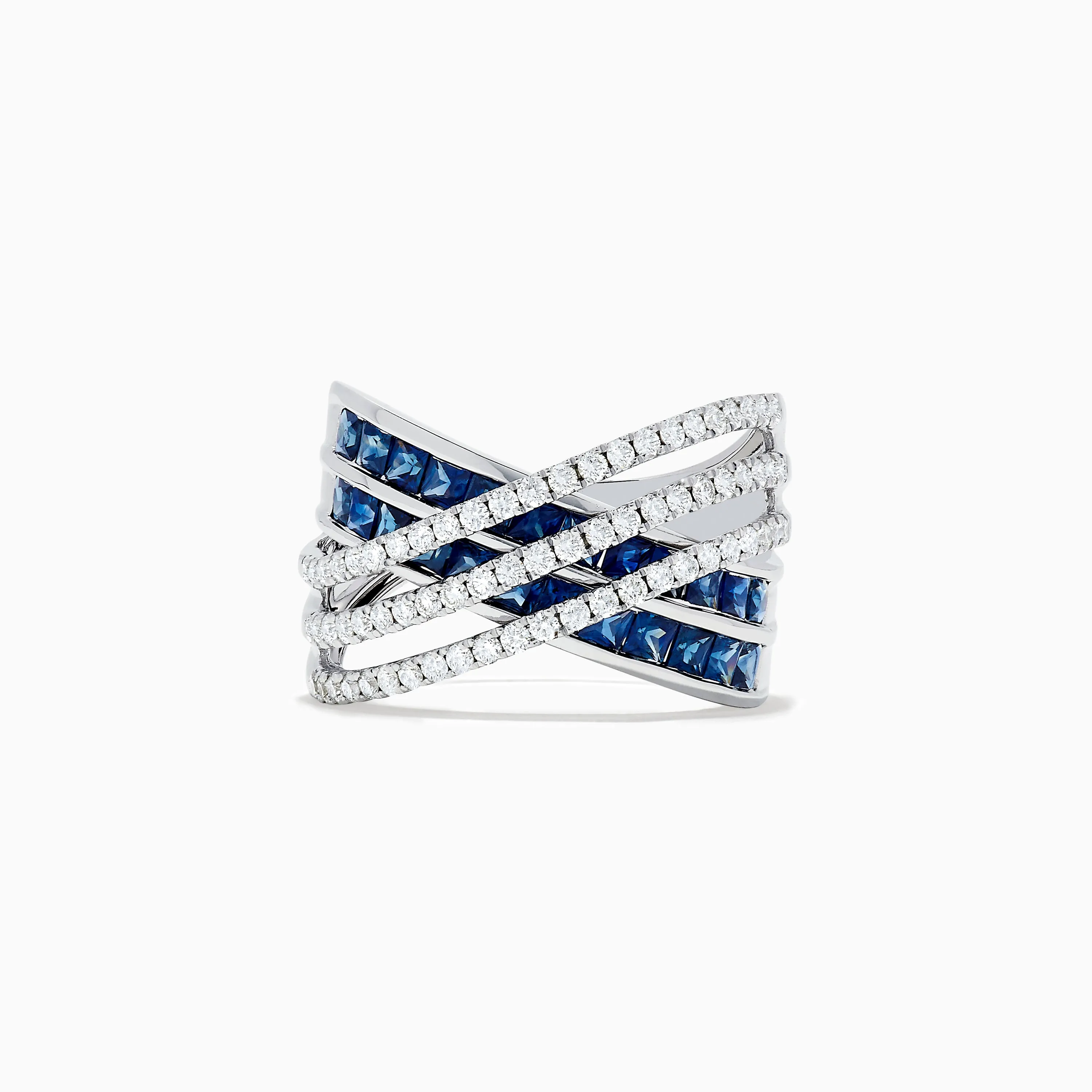 14K White Gold Blue Sapphire and Diamond Criss Cross Ring sold by Effy