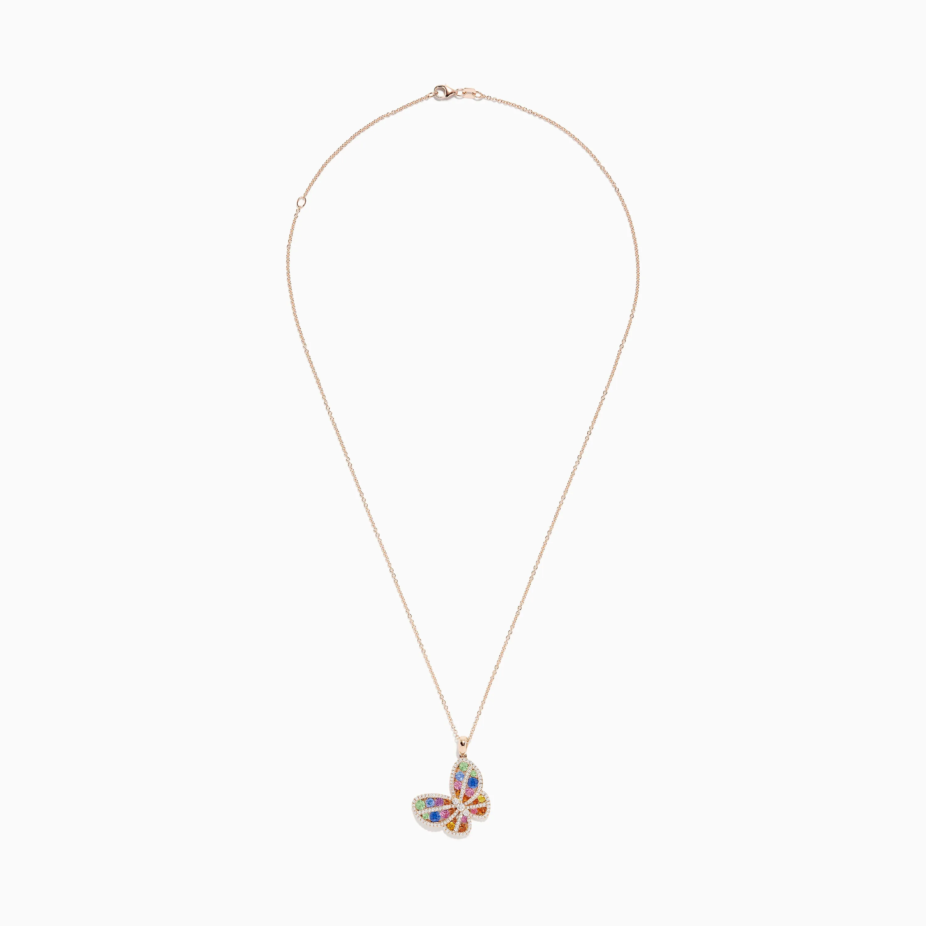 Watercolors 14K Rose Gold Multi Sapphire and Diamond Butterfly Pendant sold by Effy product image thumbnail 2