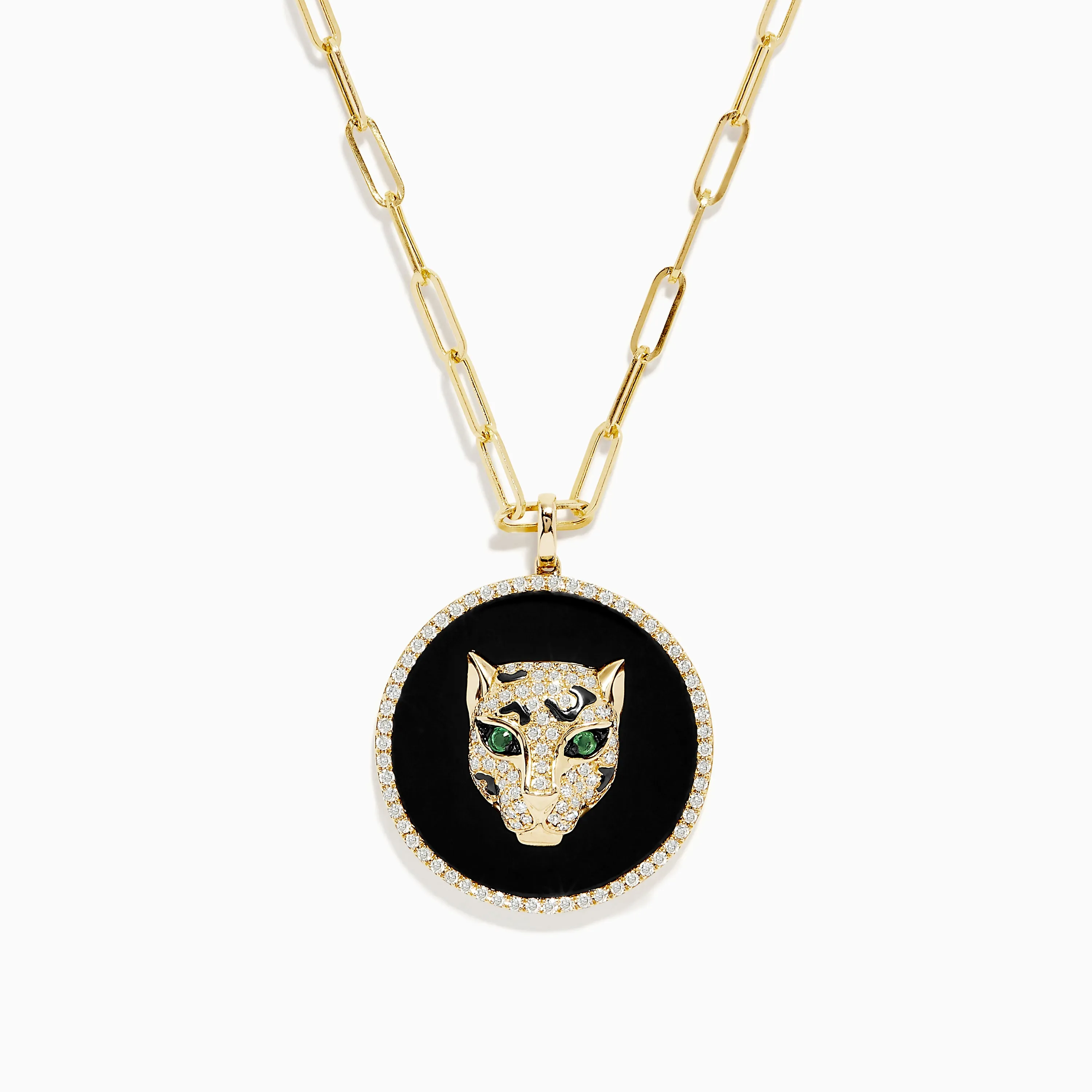 Signature 14K Yellow Gold Onyx, Emerald and Diamond Coin Pendant sold by Effy